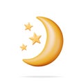 3D Gold Crescent Moon with Stars Royalty Free Stock Photo