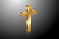 3d gold cross of light, shiny Cross with golden foil texture, symbol of christianity. Symbol of hope and faith. Vector sign
