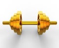 3d gold dumbbell isolated on background with clipping path. Royalty Free Stock Photo