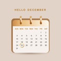3d Gold elegant December calendar Christmas, holiday countdown template realistic render icon premium luxury New Year Royalty Free Stock Photo