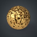 3d gold eroded ball on dark background