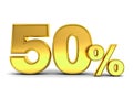 3D gold fifty percent or special offer 50% discount tag isolated over white