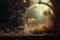 3d Gold fish in the round aquarium Royalty Free Stock Photo