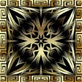 3d gold floral vector seamless pattern. Abstract modern ornamental greek square frame background. Repeat surface ornate Royalty Free Stock Photo