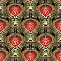 3d gold greek style love seamless pattern.