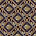 3d gold halftone floral seamless pattern. Vector abstract geometric dotted rhombus background. Golden meander Royalty Free Stock Photo