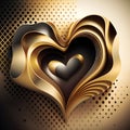 3D gold heart with halftone colorful background. The heart with realistic texture and details. Original design banners, posters