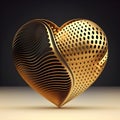 3D gold heart with halftone colorful background. The heart with realistic texture and details. Original design banners, posters