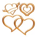 3D Gold hearts set for wedding design