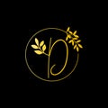 D Gold letter and Gold Leaf logo design. D Letter golden initial luxury Boutique Nature Floral Flower. D Monogram vector design