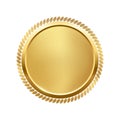 3d gold medallion and circular decoration from laurel leaves vector illustration. Realistic golden round award vip Royalty Free Stock Photo