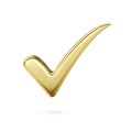 3d gold metal check mark icon. check list button choice for right, success, tick select, accept, agree on application, 3D