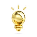 3d gold metal light bulb icon, Creative concept idea design, 3d rendering Royalty Free Stock Photo