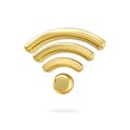 3d gold metal wireless signal icon. 3d wireless connection and sharing network on internet. Hotspot access point for digital and Royalty Free Stock Photo