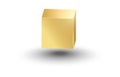 3d gold metallic cube. Realistic vector geometric shape. Golden glossy box with shadow