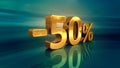 3d Gold -50%, Minus Fifty Percent Discount Sign Royalty Free Stock Photo