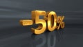 3d Gold -50%, Minus Fifty Percent Discount Sign Royalty Free Stock Photo