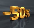 3d Gold -50%, Minus Fifty Percent Discount Sign Royalty Free Stock Photo