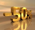 3d Gold -50%, Minus Fifty Percent Discount Sign Royalty Free Stock Photo