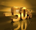 3d Gold -50%, Minus Fifty Percent Discount Sign Royalty Free Stock Photo