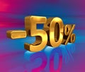 3d Gold -50%, Minus Fifty Percent Discount Sign Royalty Free Stock Photo