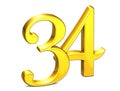 3D Gold Number thirty-four on white background Royalty Free Stock Photo