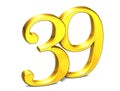 3D Gold Number thirty-nine on white background