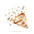 3D Gold Party Popper with Confetti Royalty Free Stock Photo