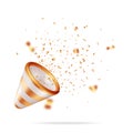 3D Gold Party Popper with Confetti Royalty Free Stock Photo