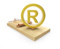 3d Gold registered symbol on mousetrap Royalty Free Stock Photo