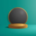 3D gold round podium vector with black round and gold line background