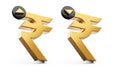 3d Gold Shiny Indian Rupee Symbol, Increase & Decrease Icon On White Background, 3d Illustration