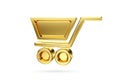 3d gold shopping cart icon isolated on white background. Webshop symbol. Basket sign. 3D rendering