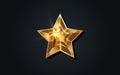 3D gold star with five rays elegant element isolated on black background. Golden luxury star prize concept, logo icon. Films