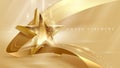 3d gold star with ribbon element and glitter light effect decoration and bokeh and beam. Luxury award ceremony background