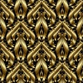 3d gold textured Baroque vector seamless pattern.