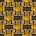 3d gold textured greek vector seamless pattern.
