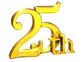 3D Gold Twenty-Fifth on white background