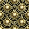 3d gold vector seamless pattern. Deco jewelry background. Modern repeat backdrop. 3d wallpaper. Ornate endless texture. Round gold
