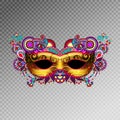 3d gold venetian carnival mask silhouette with ornamental feather