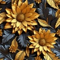 3D Gold Yellow and Black Leaf Seamless Background Generative AI Royalty Free Stock Photo