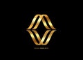 3d golden abstract letter M gold luxury business logo, metal W company name vector isolated on black background