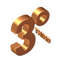 3d Golden alphabet, third, Number Three, 3d illustration