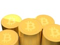 3D golden Bitcoin coin stacks