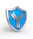 3D golden blue Shield with antibody, 3D Metal Shield, blue shield Royalty Free Stock Photo