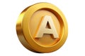 Golden Coin with Letter A Symbol Design Royalty Free Stock Photo