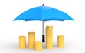 3d golden coins under umbrella