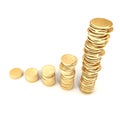 3d golden coins on a white background