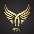 3d golden crossed double wings logo Royalty Free Stock Photo