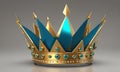 3D golden crown adorned with blue and gold gemstones, featuring pointed top and multiple triangular sections. Royalty Free Stock Photo